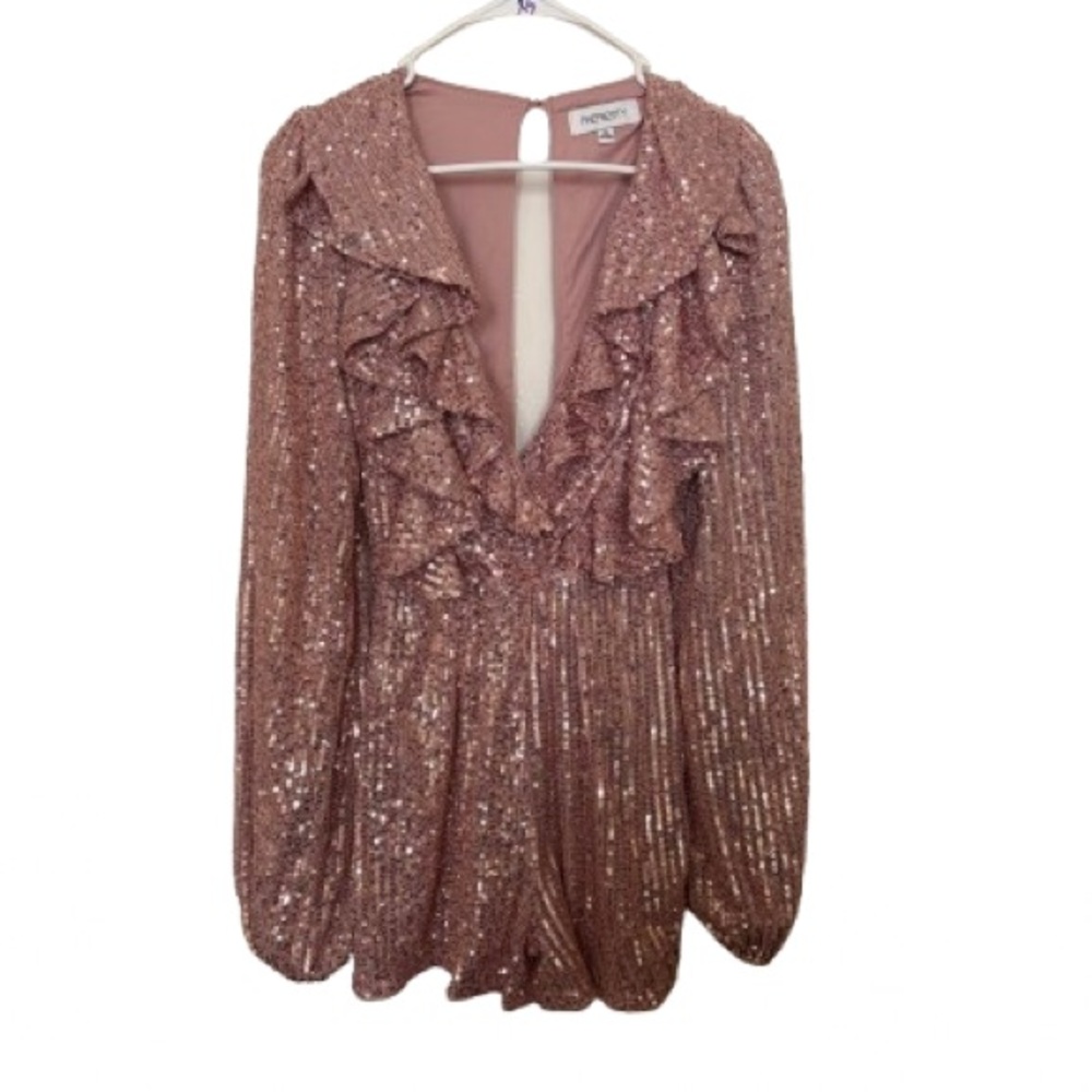 Sequin Ruffle Long Sleeve Romper